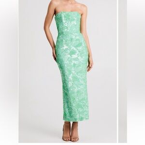 HELSI Leslie Pattern Sequin Strapless Gown Midi Dress In Seafoam Green XL